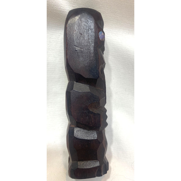 Tiki Wood Carving Maori Hand Carved Shell Eyes Tongue Out 4.5" - Picture 5 of 7